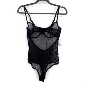 INC International Concepts Womens Medium Mesh Sheer Black Intimates Bodysuit